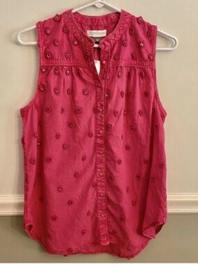 Anthropology Pilcro and the Letterpress Adira Button Down Pink Beaded Top Small